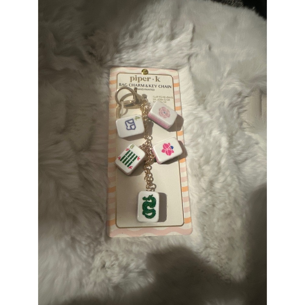 Piper K Mahjong Tile Bag Charm Keychain Hand Painted Gold Tone New